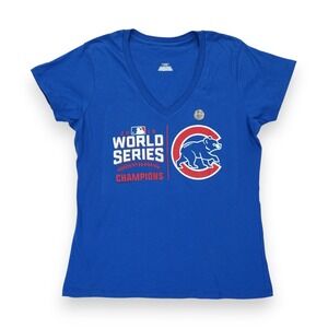 NWOT Chicago Cubs MLB Soft Womens World Series‎ V Neck Tee Shirt Royal Blue XL